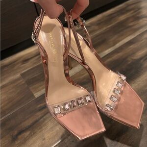 Gianvito Rossi
Metallic Plexi Gem Slingback Sandals Peach and Camellia SZ 38